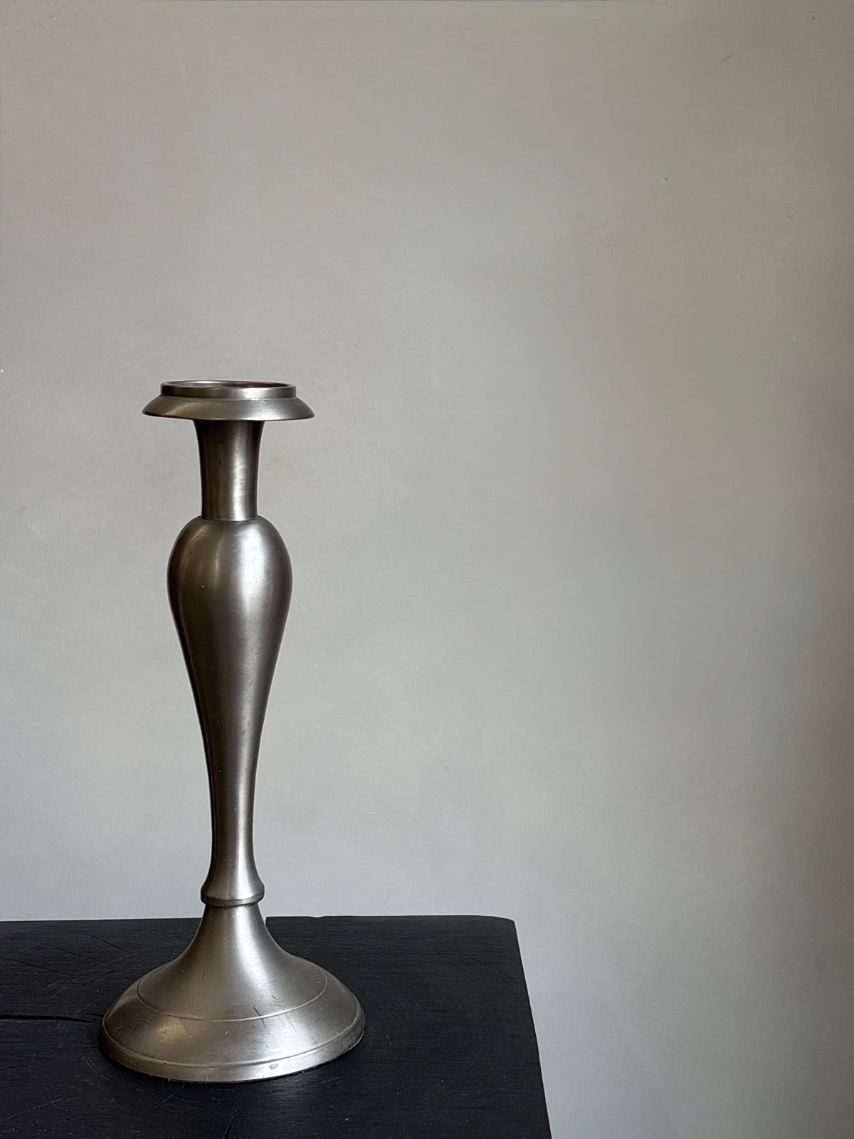 VINTAGE BRUSHED PEWTER CANDLESTICK