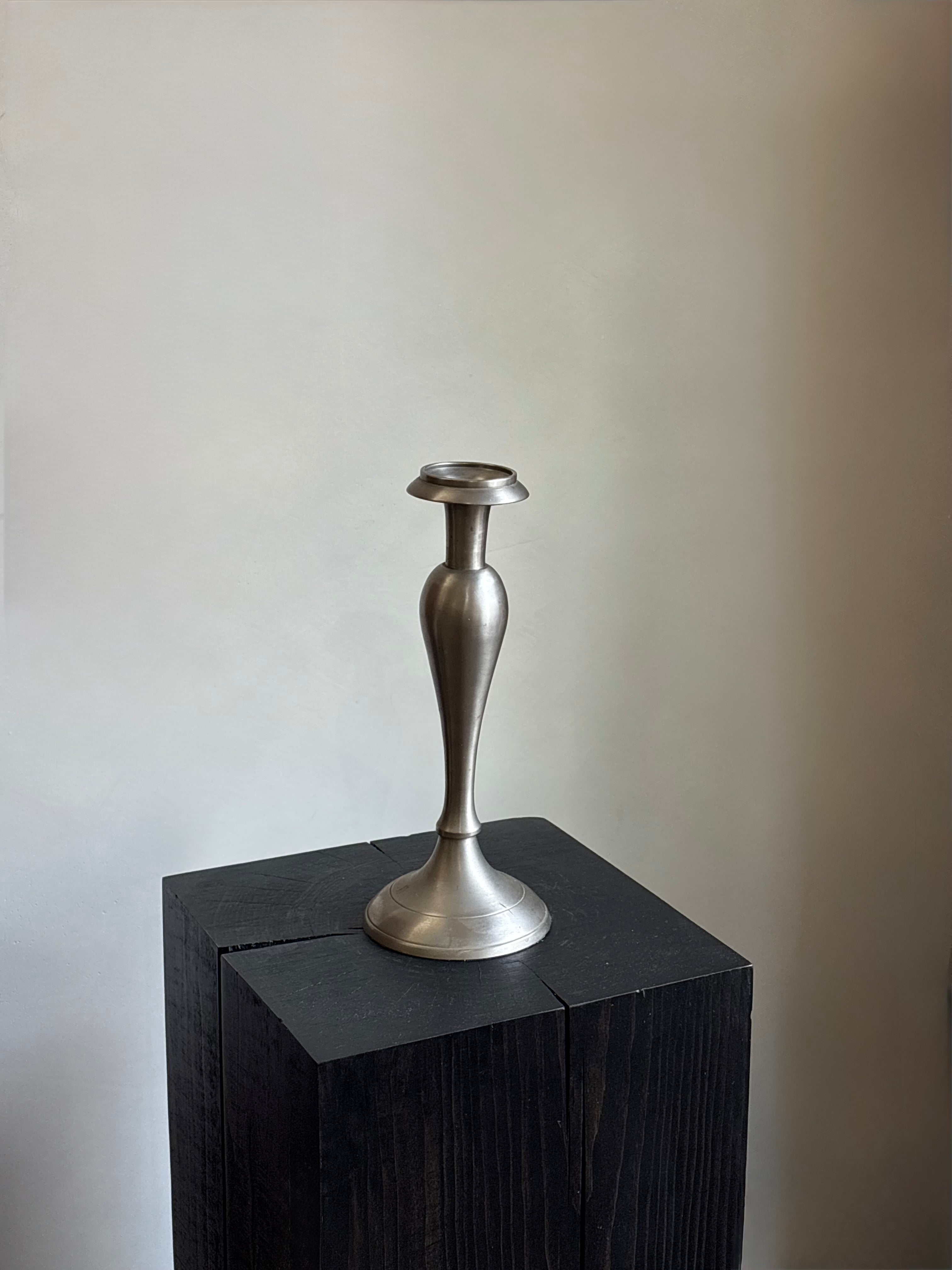 VINTAGE BRUSHED PEWTER CANDLESTICK