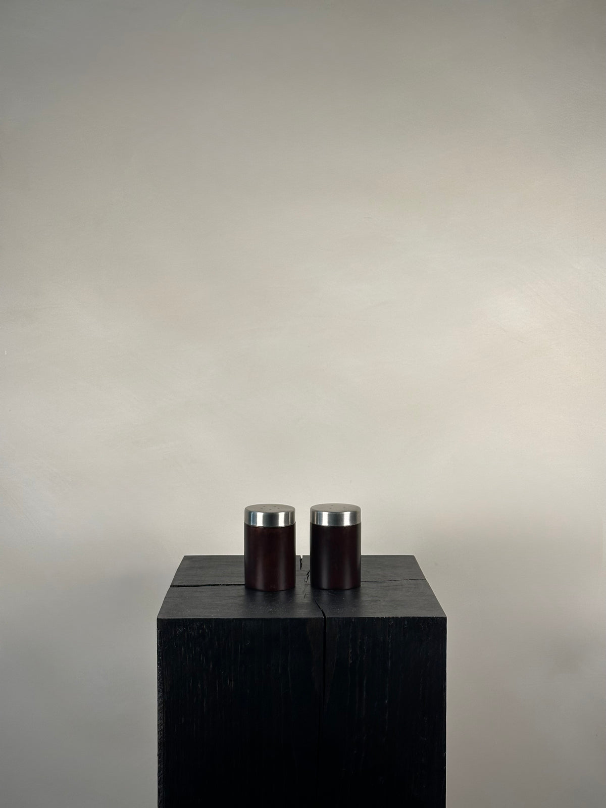 CHROME + WOOD SALT SHAKER SET