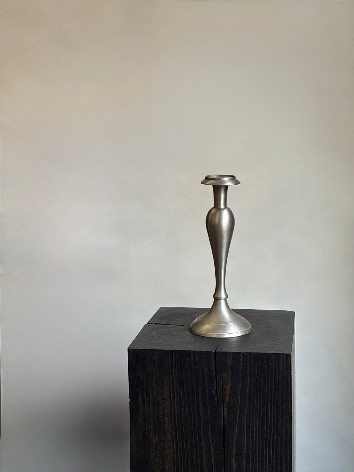 VINTAGE BRUSHED PEWTER CANDLESTICK