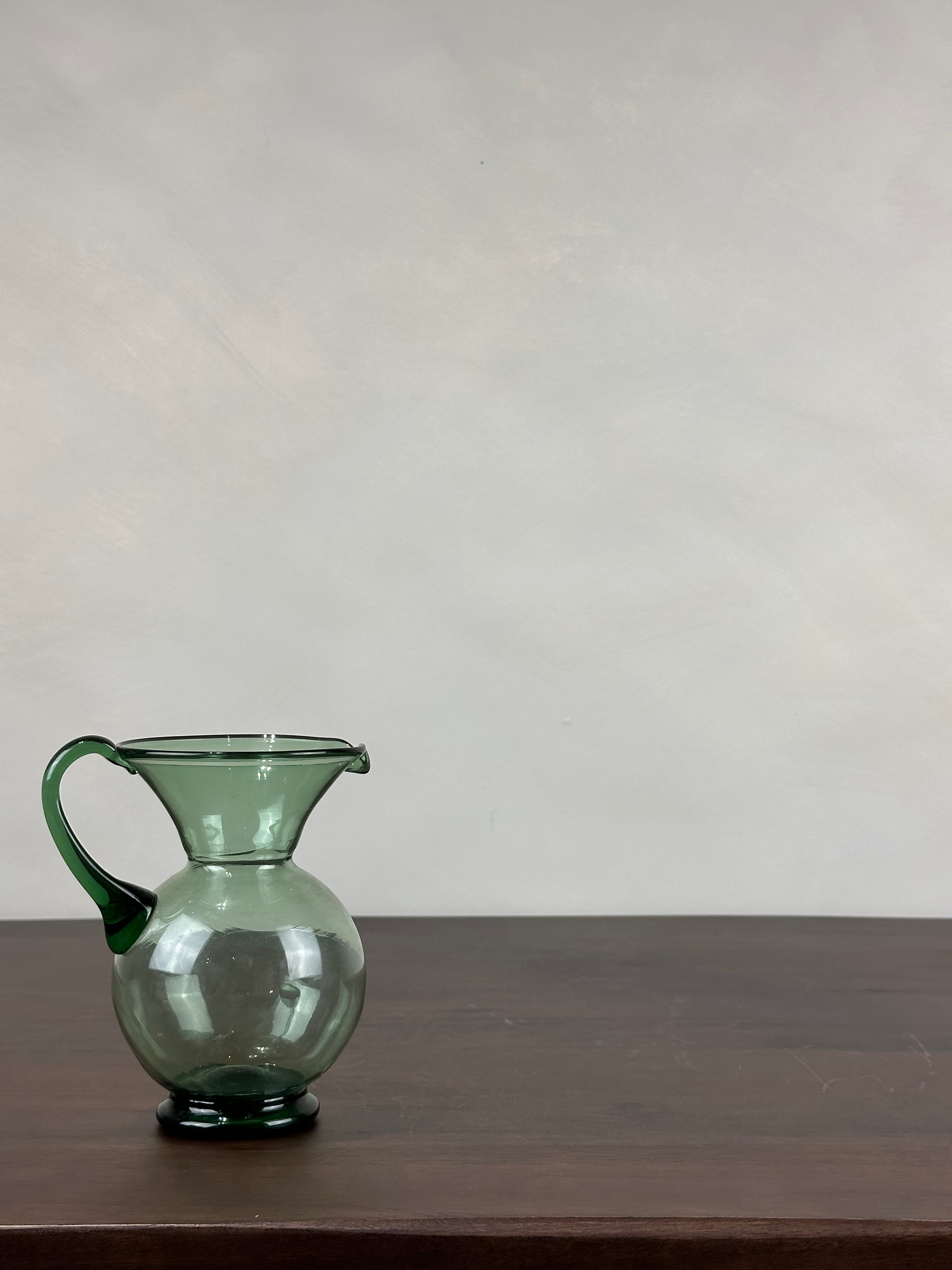 GREEN. GLASS PITCHER