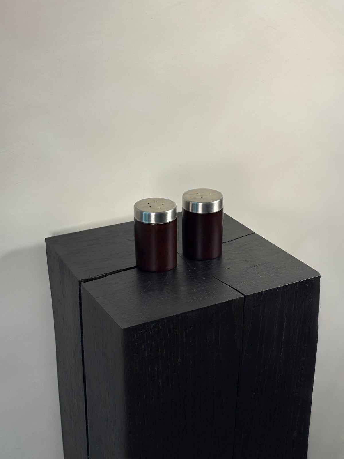 CHROME + WOOD SALT SHAKER SET