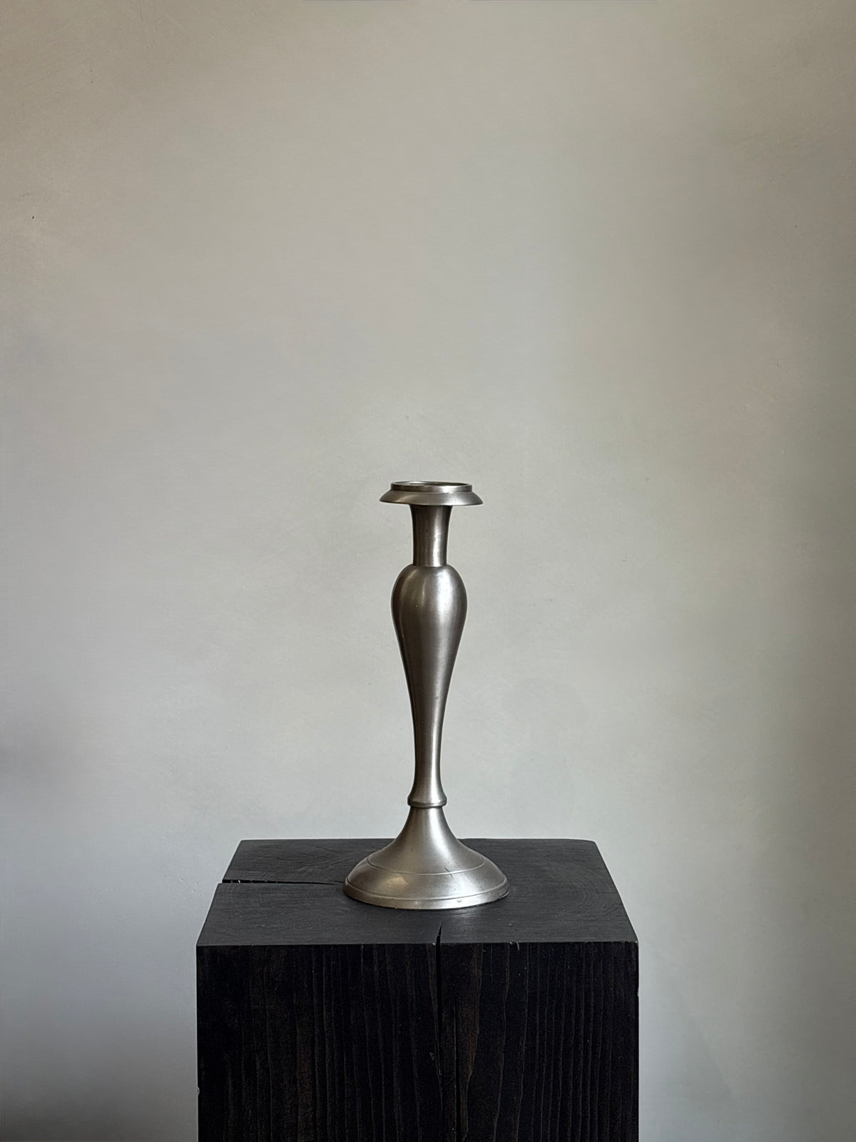 VINTAGE BRUSHED PEWTER CANDLESTICK
