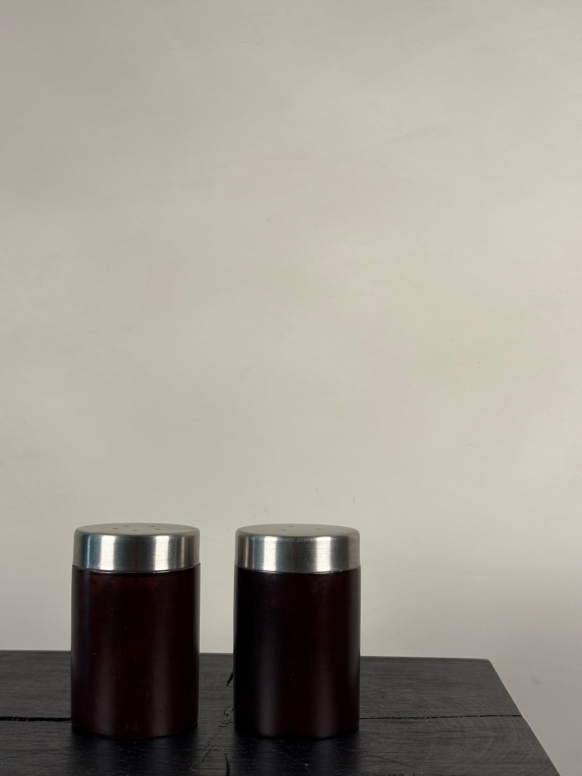 CHROME + WOOD SALT SHAKER SET