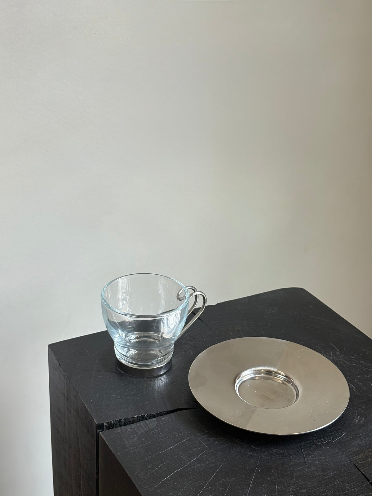 CHROME + GLASS TEA CUP