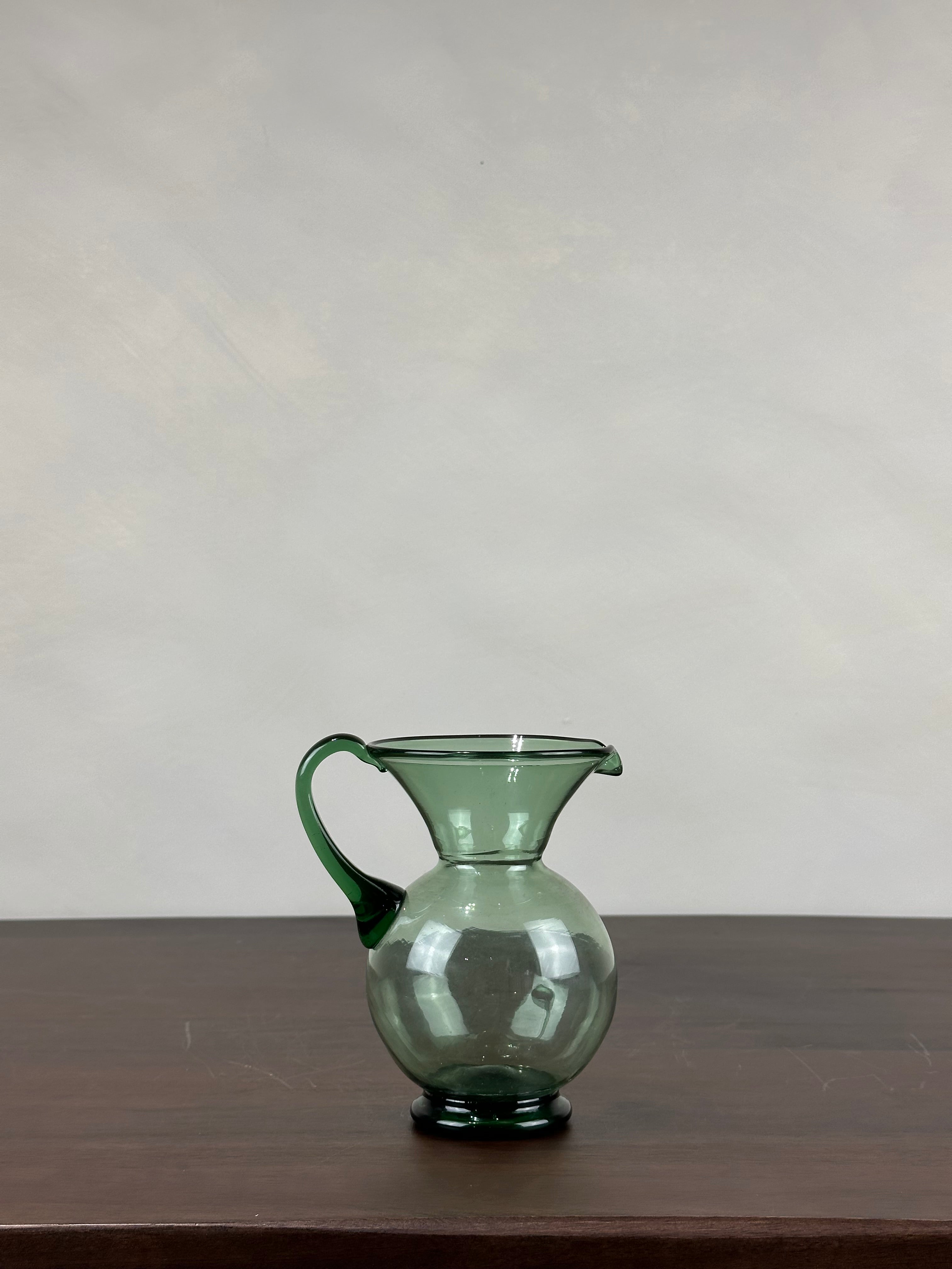 GREEN. GLASS PITCHER