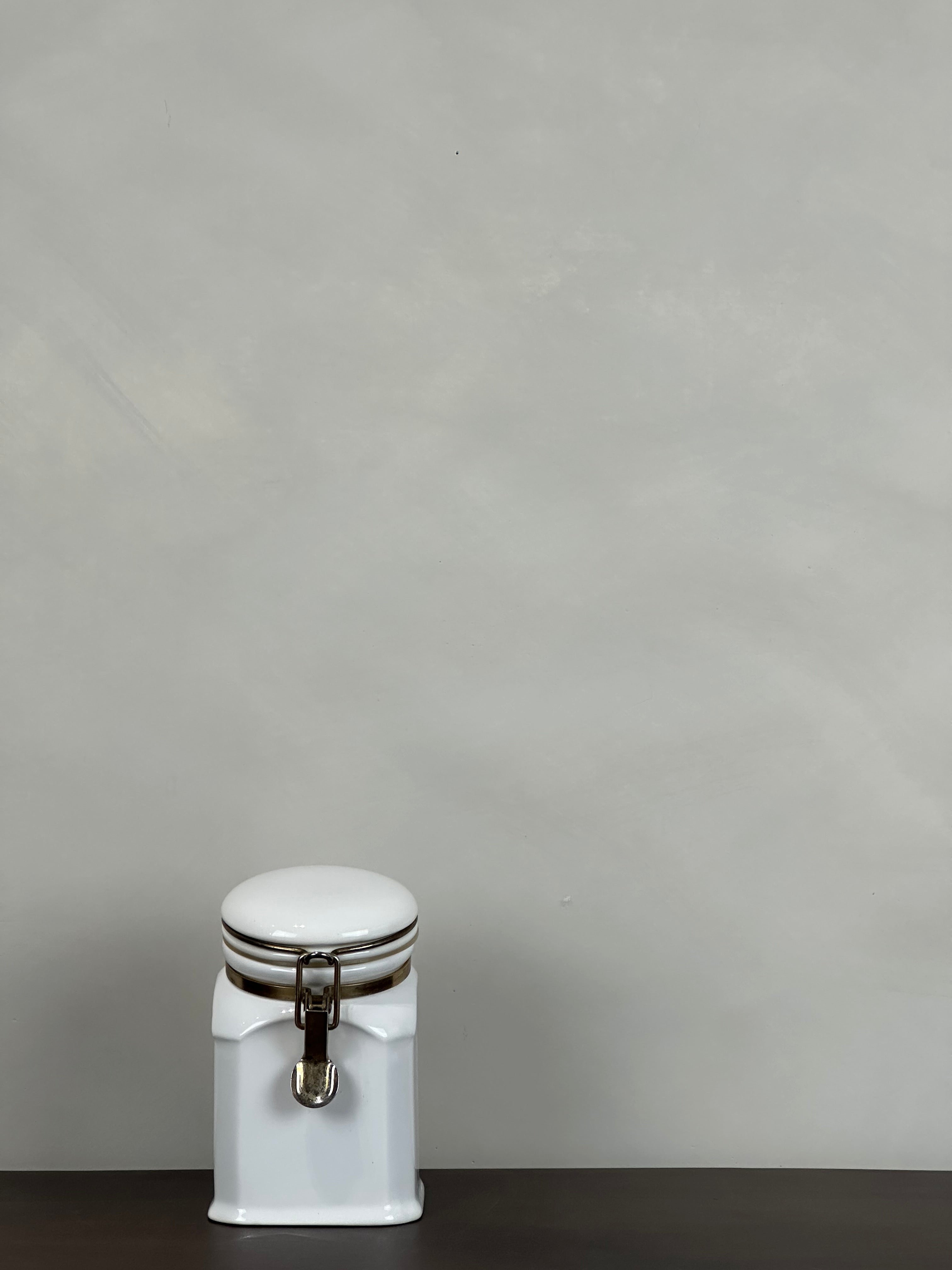 WHITE CERAMIC CANISTER - SMALL