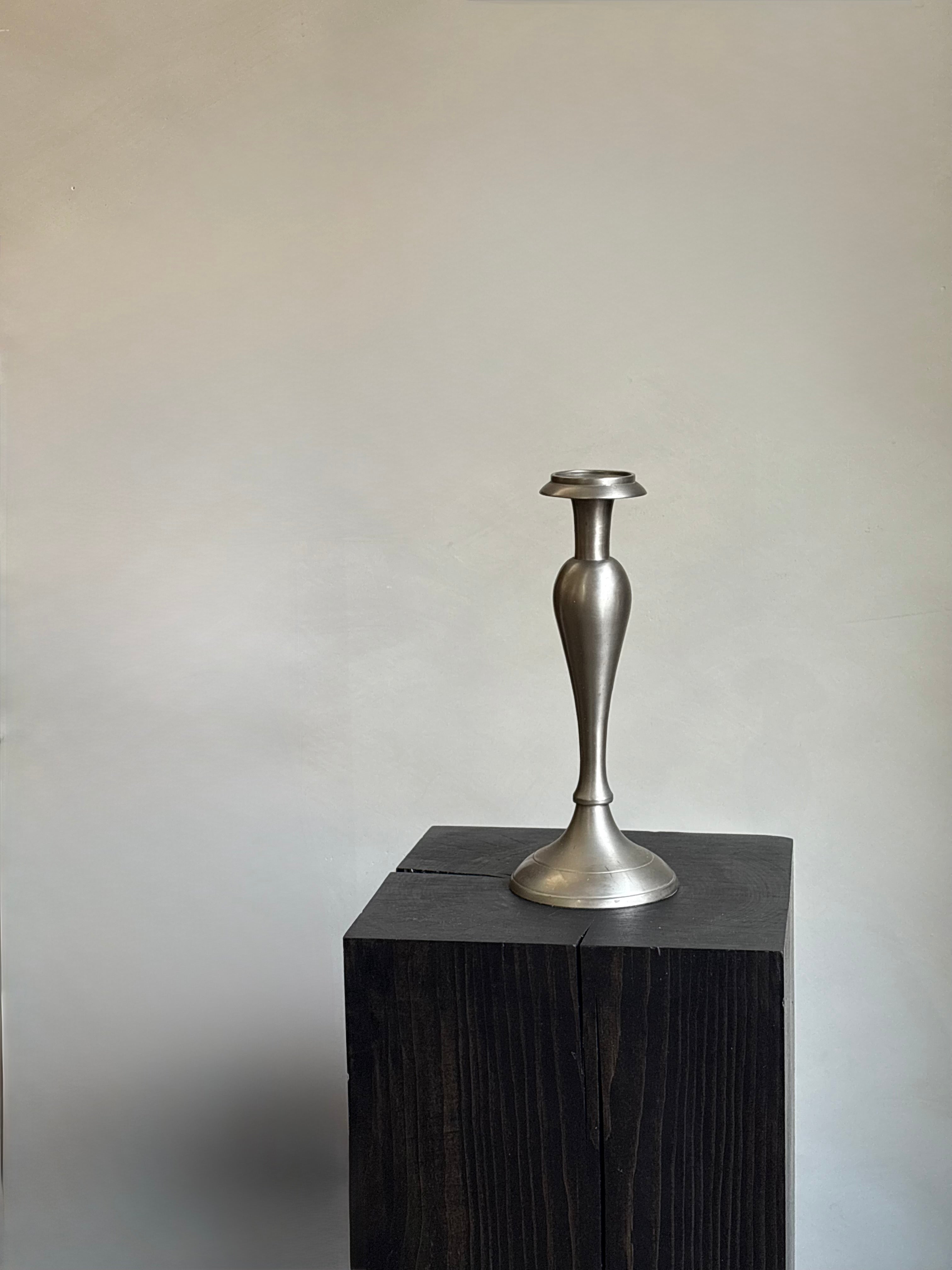 VINTAGE BRUSHED PEWTER CANDLESTICK