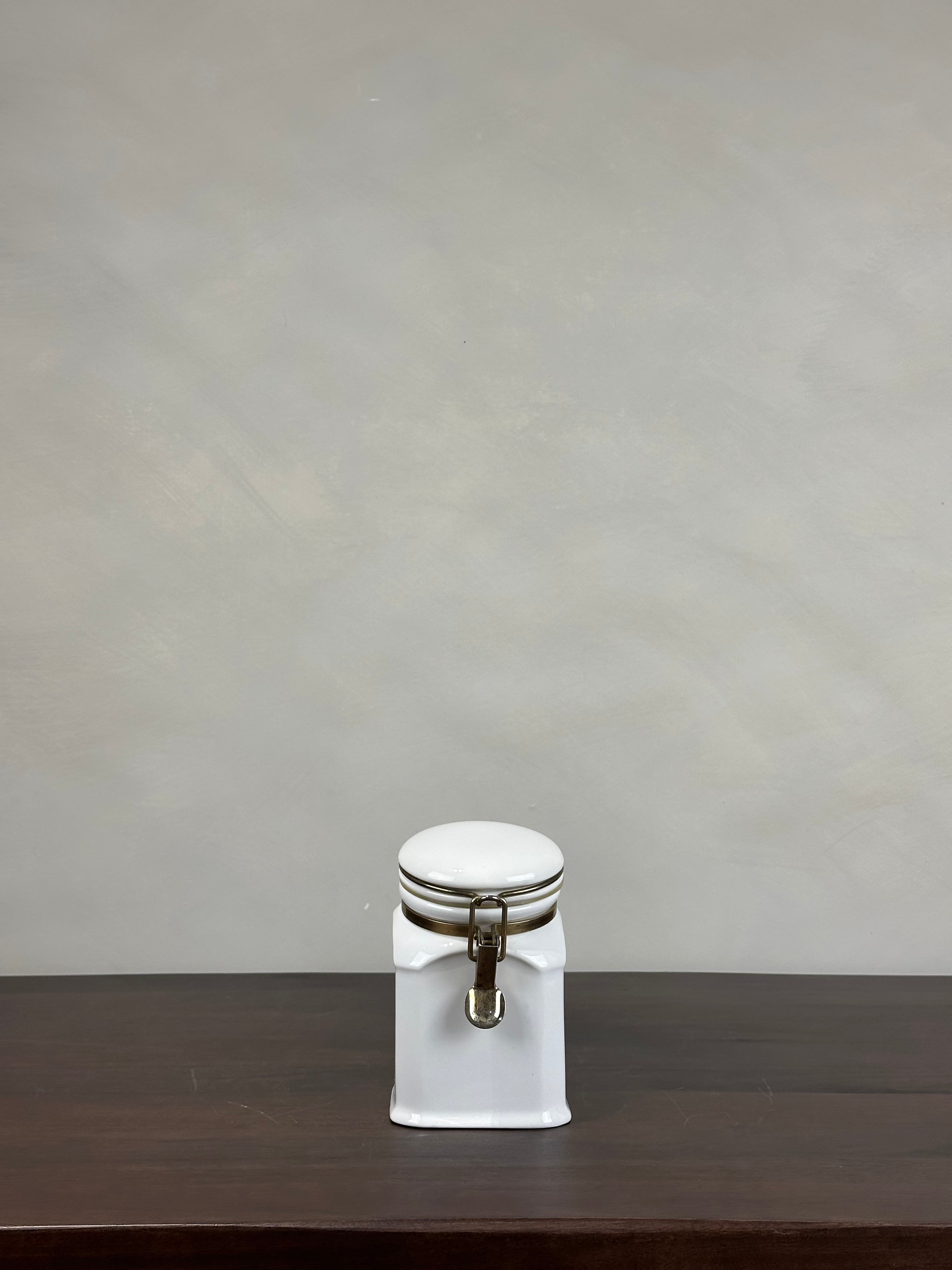 WHITE CERAMIC CANISTER - SMALL