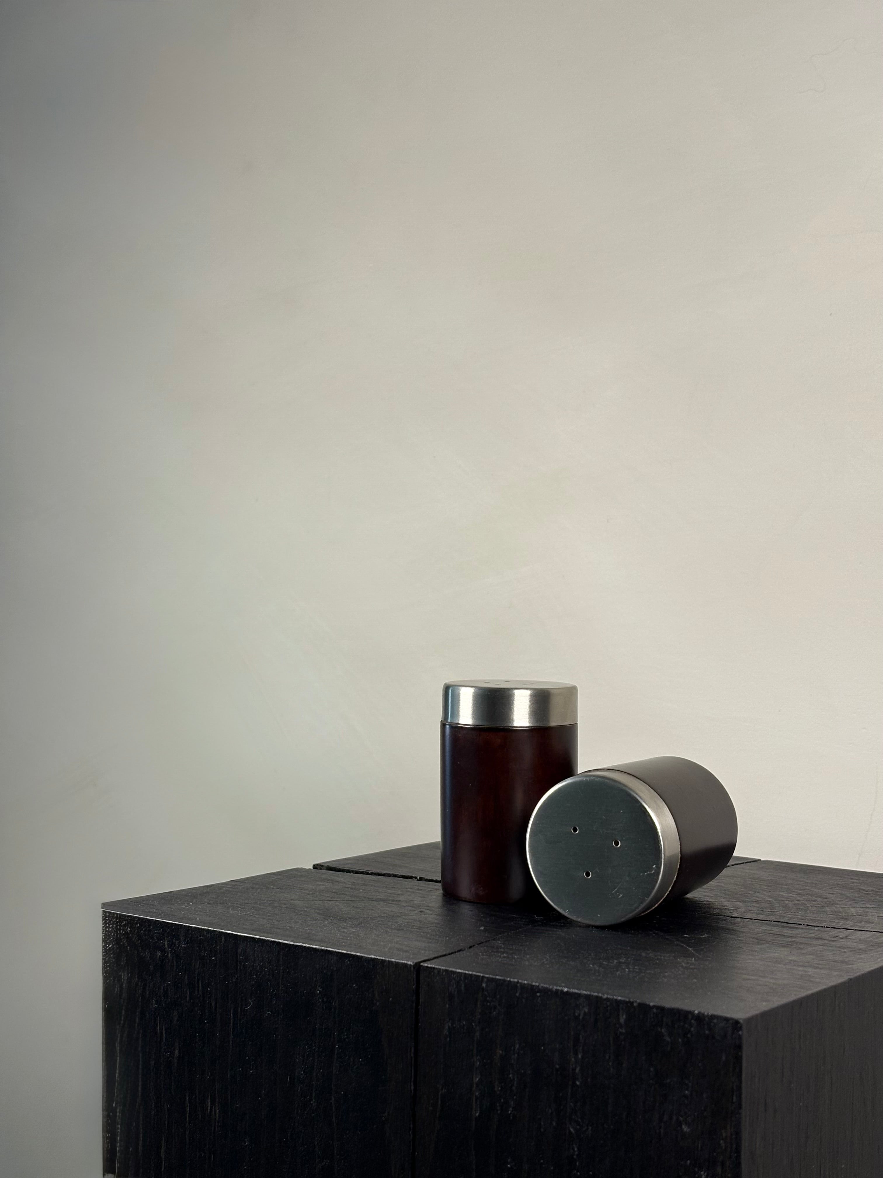 CHROME + WOOD SALT SHAKER SET